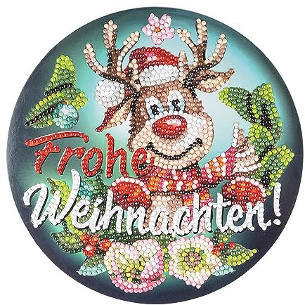 Ideen mit Herz Diamond Painting fönsterbild | dubbelsidigt tryck | Ø 18,3 cm | inkl. diamantmålning stenar, verktyg och tillbehör (ren Rudolph | god jul)