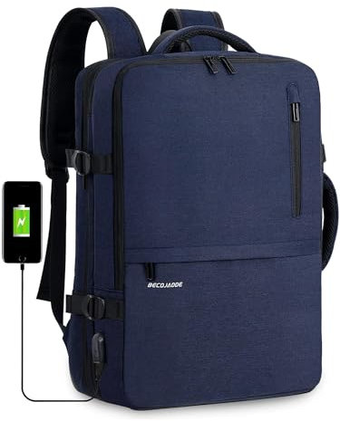 BECOJADDE Handgepäck Rucksack Flugzeug mit Laptopfach Business Laptop Rucksack Herren Arbeitsrucksack Reiserucksack Backpack für 17 Zoll Laptop, Marineblau