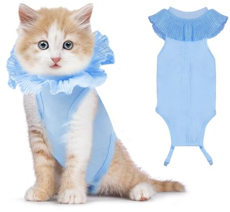 VavoPaw Combinaison de Récupération Chirurgicale pour Chat, Costume de Récupération Chat Respirable, Gilet de Chirurgicale Vêtements de Animaux, Alternative pour Chats après Une Chirurgie, S, Bleu