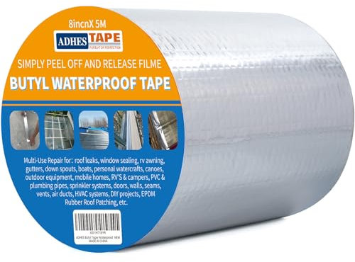 ADHES Cinta de Butilo Impermeable autoadhesiva, 15CM x 5M, 47 mil de Espesor cinta aluminio adhesiva para fugas de techo, reparación de grietas, ruptura de tuberías