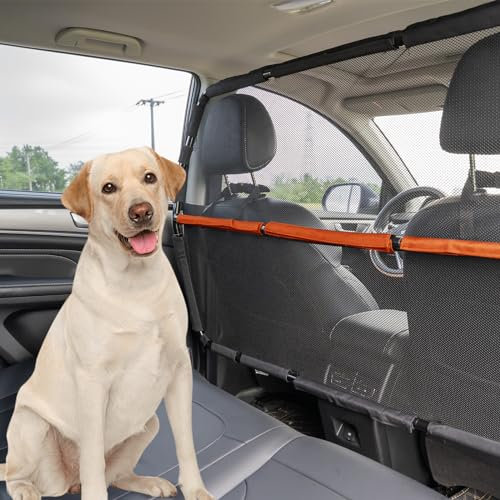 Furggis Dog Car Barrier, 56 Wide See Through Car Back Seat Cargo Area Pet Restraint Divider, Travel Trunk Mesh Car Net Barrier Screen Separator for Dogs, Ideal for SUVs Trucks Full Sized Sedans