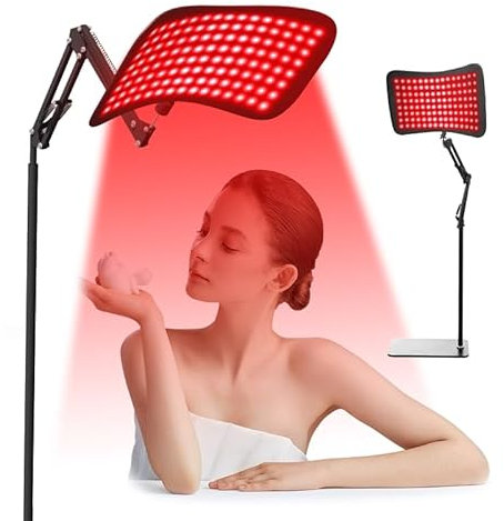 2-in-1 Red Light Therapy Panel with Removable Floor Stand & Desk Base, 660nm Red & 850nm Near-IR, Home Body Device + Safety Goggles