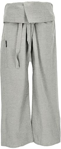 GURU SHOP Thai Fischerhose aus Fester Baumwolle, Wickelhose, Yogahose, Unigröße - Steingrau, Herren/Damen