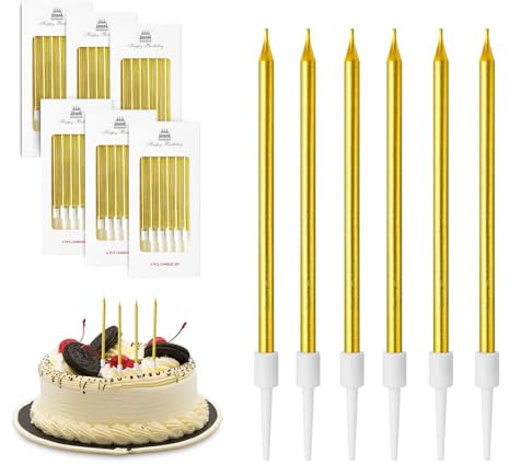 Geburtstagskerzen Für Torte 36 Stücke Geburtstagskerze Dünne Lange Gold Tortenkerzen Mit Haltern Für Geburtstagskerzen Kinder & Erwachsene Für Dekorative Geburtstagstorte, Babyparty