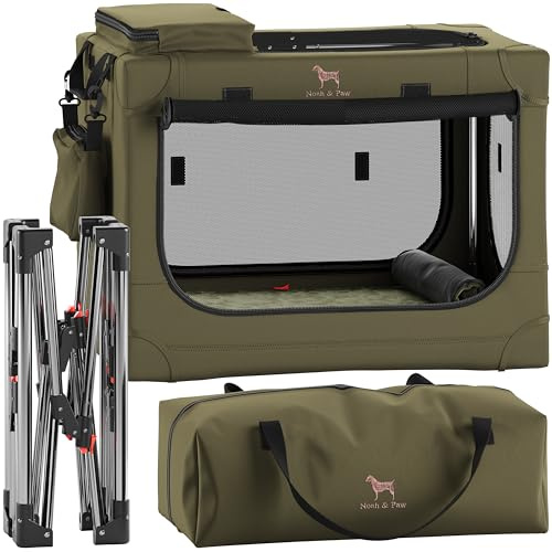 Noah & Paw Collapsible Dog Crate 26 Inch, Small Dog Crate for Small Medium Breeds, Travel Kennel for Car, Including Pet Mat for Pet Cage, 2 Storage Pockets, Handbag, 10mm Locking Zipper 26 * 17 * 17