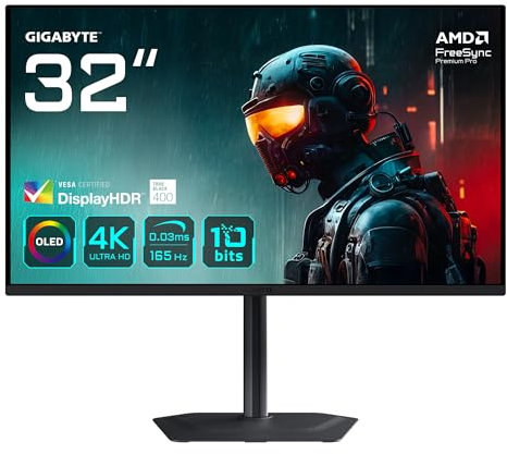 Gigabyte MO32U 31.5 OLED 4K UHD Gaming Monitor - 3840 x 2160, 165Hz, 0.03ms, 250 cd/m², Display HDR True Black 400, HDMI 2.1, DisplayPort 1.4
