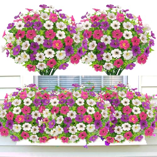 YSUVIN 6 Mazzi Di Fiori Artificiali Viola Bianco Rosa, Fiori Finti In Plastica, Decorazioni Con Piante Artificiali, Adatti Per Interni, Esterni, Balconi E Giardini