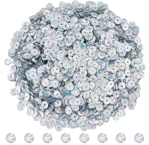 DICOSMETIC 32000 Stück 100G Lose Pailletten 6.5mm Pailletten Für Basteln Stickerei Pailletten Silber Runde Becher Pailletten Für Nähen Stickerei Kunsthandwerk Hochzeit Weihnachten Osterdekoration