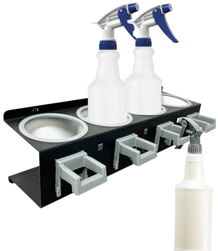 Guokanfly Soporte para botellas de spray montado en la pared, organizador de garaje, estante colgante, accesorios de salón de belleza, soporte para herramientas de limpieza y detalles con 4 agujeros y