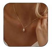 AOSWUD Collar de Perlas Bañadas en Oro de 14 Quilates para Mujer, Delicado Colgante de Perlas,Conjuntos de Joyas de Regalo para Niñas y Mujeres