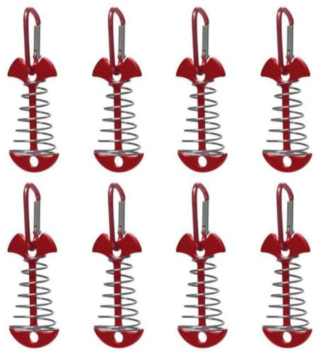 FytStycale Piquet de Tente Piquet Ancre Cheville, Piquet De Tente À Ressort Allongé en Os De Poisson, Rouge Vif 8 Pièces + Boucle N°4