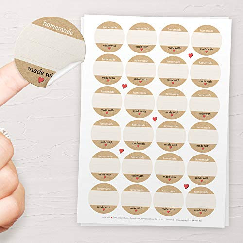 48x Homemade, Made with love Sticker: Aufkleber für Marmelade, Likör, Eingemachtes oder als Geschenkaufkleber (rund, ⌀ 4cm, matt, beschreibbar)