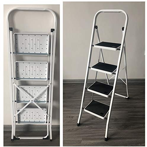Escabeau 4 Marches, Escabeau à 4 Marches Pliant en Acier, Marchepied Echelle Pliable, Tabouret Pliant Charge Max.150Kg