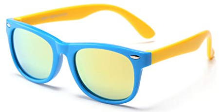 FOURCHEN Occhiali da sole polarizzati per bambini TPEE flessibile in gomma per le ragazze da 3 a 10 anni (blueyellow/gold lens)