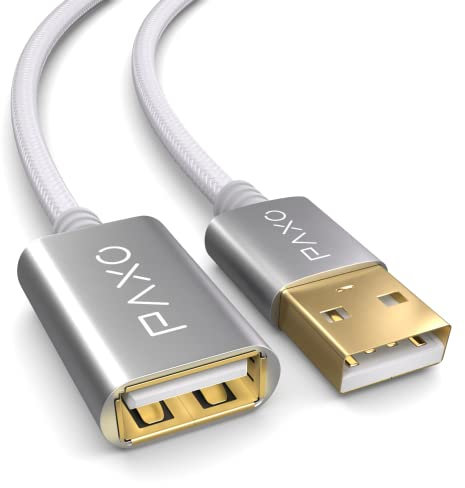 Prolunga USB 2.0 2m Nylon bianco, cavo di prolunga A-A, spina in alluminio, guaina in tessuto