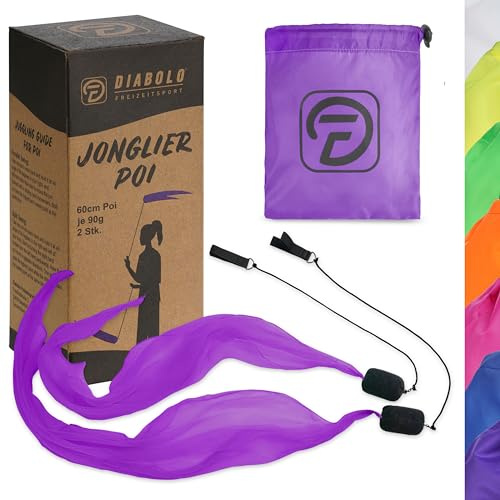 Diabolo Freizeitsport -Paire de Poi Lumineux UV - Violet - 60 cm - Ailes d'ange - Spiral Pois - Soft-Pois - Sac de Transport inclu - Idéal pour débutants et Professionnels