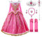 JerrisApparel Fille Princesse Dentelle Costume Robe Cosplay Fête Déguisement (4 ans, Rose Avec Accessoires)