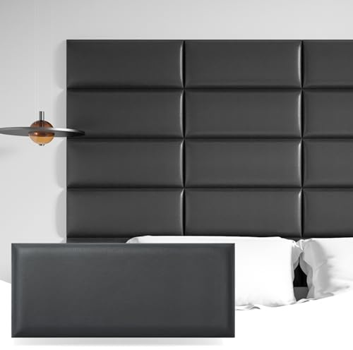 Art3d Lot de 9 Panneaux muraux Auto-adhésifs pour tête de lit King Size - en Cuir synthétique - pour Chambre à Coucher et Salon - 3D - Insonorisés - 60 x 25 cm - Noir