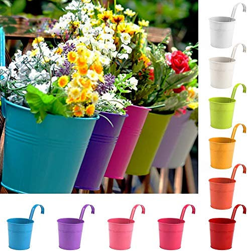 Elex Set of 10 Metal Hanging Plant/Flower Pots Planters With Drainage Hole For Balcony Fence