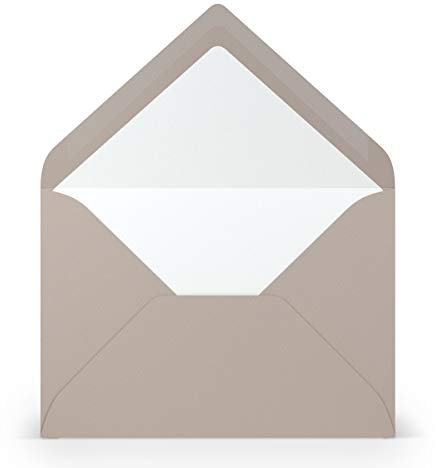 50 DIN B6 Briefumschläge Taupe mit weißem Seidenfutter - 12,5 x 17,6 cm - 100 g/m² Nassklebung gerippte Umschläge ohne Fenster von Ihrem Glüxx-Agent
