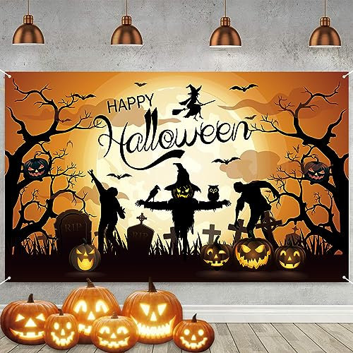 Happy Halloween Banner, Groß Halloween Trick or Treat Banner, Happy Halloween Hängendes Banner, Halloween Hintergrund Banner, Halloween Banner für Outdoor Indoor Halloween Dekoration 180 x 110cm