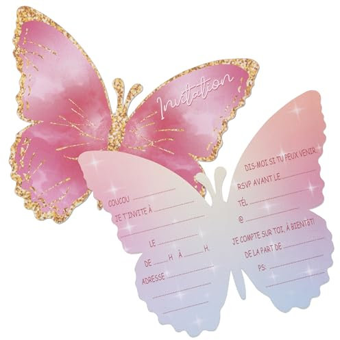 EUIOOVM Schmetterling Einladungskarten 12 Stück Einladungskarten Kindergeburtstag Mädchen Partyeinladungen Geburtstag Deko Geburtstagseinladungen mit Flügeln Schmetterlinge Deko Schmetterling