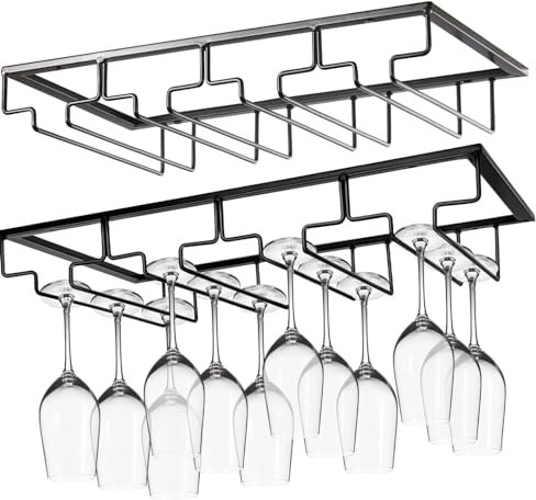 BEOIUCZZY 2 pezzi Porta Bicchiere da Vino Sospeso, Porta Bicchieri Sospesi 4 Binari Scolabicchieri Portabicchieri Supporto per Calici di Vino Calici Sotto Armadio per Famiglia,Ristorante,Hotel