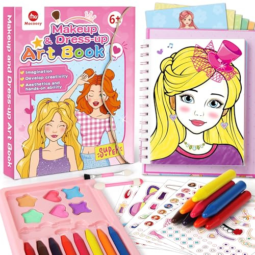 Mocoosy Makeup & Dress Up Kit artigianali per bambini 4-8, carta libro di attività per il trucco, regali di compleanno per ragazze,Giochi da viaggio giocattoli regali per una ragazza di 5-6-12 anni