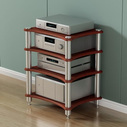 Meuble HiFi à 1/2/3/4 Etagères,Meubles pour Audio/Vidéo,Support en Acier,Meuble Multimedia,Meuble Bas,Meuble Tourne Disque vinyle,Meuble Imprimante,pour DVD,Console de jeu,Amplificateurs,Médias(Teak,6