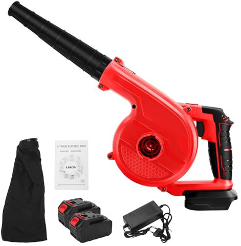 Soplador de Hojas a Batería, Soplador Hojas Compatible con Makita Batería 21V, Soplador de Hojas para Quitar Hojas, Barro, Nieve, Polvo del Coche (Dos baterias-Rojo)