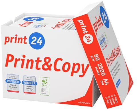 print24 Druckerpapier Kopierpapier 500-150000 Blatt A4 80g Premium Weiß Testsieger PEFC (2.500 Blatt)