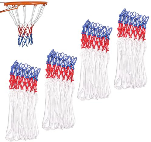 4Pcs Netball Hoop, Braided Multicolor Netball Net Indoor or Outdoor, Tricolor Strong and Durable Basketball Net Outdoor Fit All Basketball Hoops