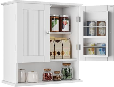 ChooChoo Kitchen Cabinet Wall Mounted, Laundry Room Cabinet with Door Shelves, Bathroom Wall Cabinet with Adjustable Shelf, Medicine Cabinet for Bathroom, Kitchen, Laundry Room, White