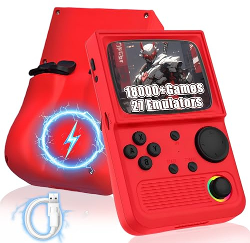 R36T Consola de Juegos portátil Retro Consola Retro Portátil,18000+ Juegos,27 Emuladores,4000mAh Consola Portatil,WiFi 4G/5G para multijugador Online,Pantalla IPS OCA de 3,5 (Rojo-64G)