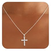 Closlaza Collar Cruz para Mujer Hombre - Bañado Oro 14K Plata con Circonitas - Colgante Ajustable Regalo para Navidad Cumpleaños Bautizo