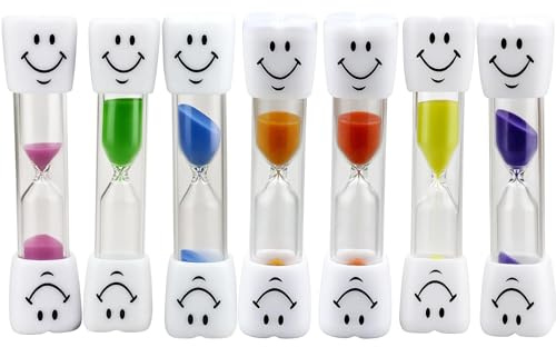 7 Stück Sanduhren Set für Kinder, 3 Minuten Sanduhren Set, Sanduhr Zähneputzen Kinder, Zahnputzuhr, Zahnputzuhr Mit Lächeln Design, Buntes Für Zahnhygiene, Spielzeit Und Unterricht