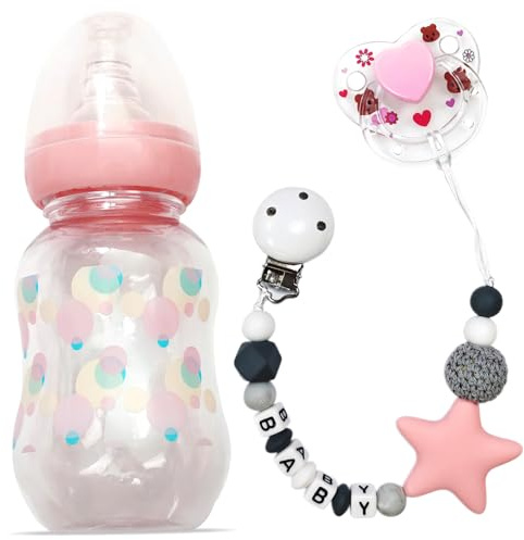 Set med 3 tillbehör för babydockor inklusive nappflaskor, magnetisk napp och nappkedja, leksaksset, matning för tillbehör, nappflaska
