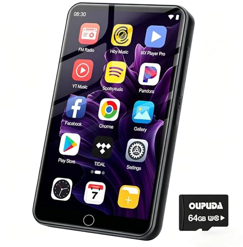 Android Lettore MP3 con Bluetooth e WiFi, Diofox Lettore MP4 Spotify da 80GB, Amazon Music, Audible, Play Store, Radio FM, Lettore Musicale Digitale con touch screen da 4,0 pollici e Altoparlante-Nero