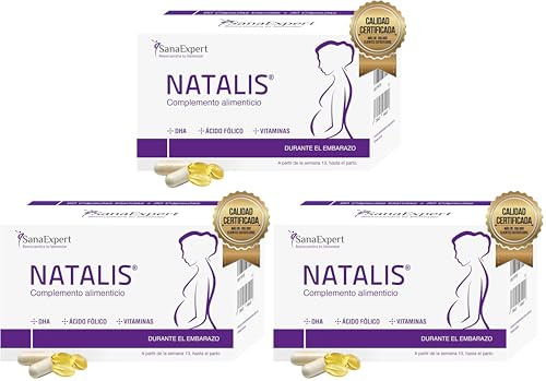 SanaExpert Natalis - Complemento Nutricional Prenatal para Mujeres - Con Ácido Fólico, Hierro, DHA, Vitaminas y Minerales Esenciales - 90 Cápsulas (Paquete de 3)