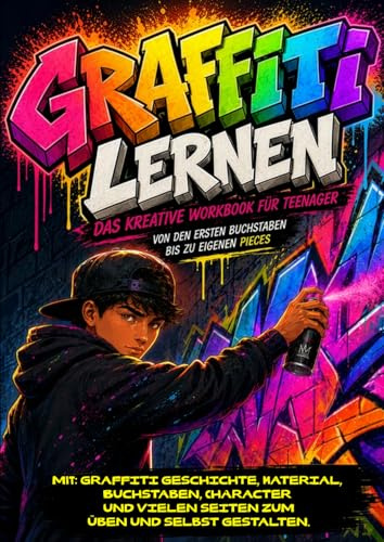 Graffiti lernen. Das kreative Workbook für Teenager ab 8 Jahren.: Mit: Graffiti Geschichte, Material, Buchstaben, Character und vielen Seiten zum üben ... Bonus: Graffiti Alphabete zum inspirieren