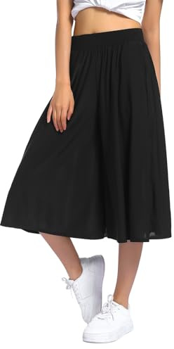 Générique Pantalon Jupe Femme Décontractée 7/8eme Léger Taille Elastique Pantalon Été Chic Ample Jupe Culotte avec Poches Fluide Large Pantalons