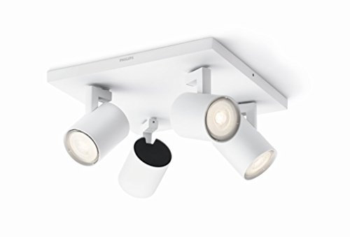 Philips myLiving Runner 4-er LED Spots (12 W), dimmbare Deckenspots mit warmweißem Licht und vier schwenkbaren Spotköpfen, energiesparende Raumbeleuchtung, weiß