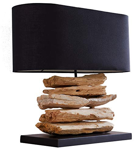 invicta INTERIOR Design Treibholz Lampe RIVERINE Tischleuchte mit schwarzem Schirm Handarbeit