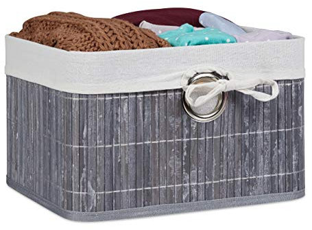 Relaxdays Aufbewahrungskorb, Stoffbezug, Bambus, rechteckig, Bad, Accessoires, Spielzeug, HxBxT: 20 x 31 x 31 cm, grau