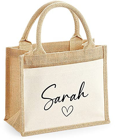 Personalised Jute Lunch Bag with Name & Heart, Personalised Work Bag, Eco Friendly Office Bag, Teacher Bag, Tote Bag, Shopper Bag, Woman Bag