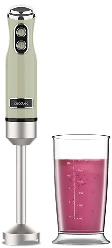 Cecotec Batidora de Mano Retro Power RetroGreen 1200MAX. 1200W Potencia Máxima, Cuchilla de 4 Hojas con Recubrimiento de Titanio Negro, 2 Velocidades, Vaso de 0,5L, Diseño Vintage