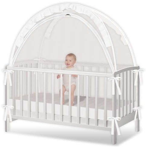 Crib Tent - Crib Net to Keep Baby in, Stop Baby from Climbing Out of Crib, Pop Up Crib Tent with Durable Breathable Net Double Zipper Strong Rods Installation Convenience