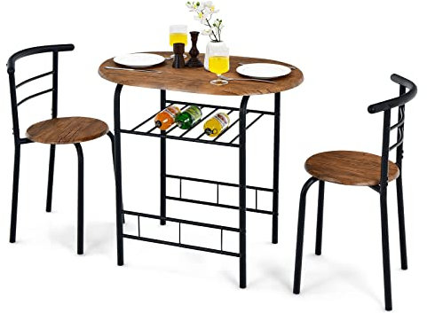 RELAX4LIFE Küchentisch mit 2 Stühlen, Essgruppe 3-teilig, Sitzgruppe Platzsparend, Küchentisch mit Ablage, Klein Esstisch Set aus Holz, Balkonset für 2 Personen, Küche, Garten, Café, Bar (Retro)