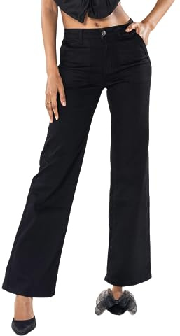 Nina Carter P123 Jean Bootcut Taille Haute Évasé pour Femme - Noir (P123-8), S Mince