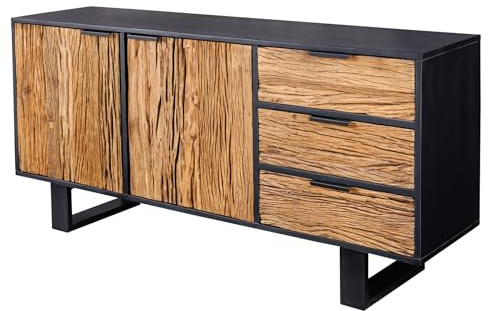 riess-ambiente.de Massivholz Sideboard Barracuda 150cm Teak Mango schwarz Metall recycelt, Anrichte, Kommode, Wohnzimmer, Schlafzimmer